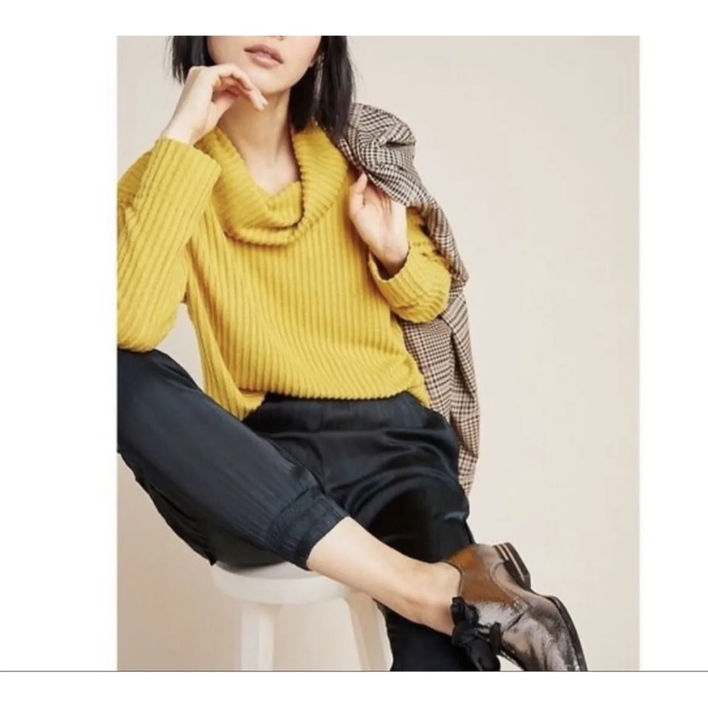 Anthropologie Maeve Cowl Neck Ribbed Boho Sweater in Yellow Size Small